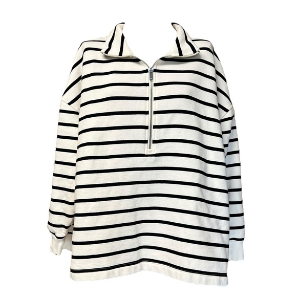Old Navy XXL Quarter Zip White Black Stripe Sweatshirt Casual Loungewear - Picture 2 of 9